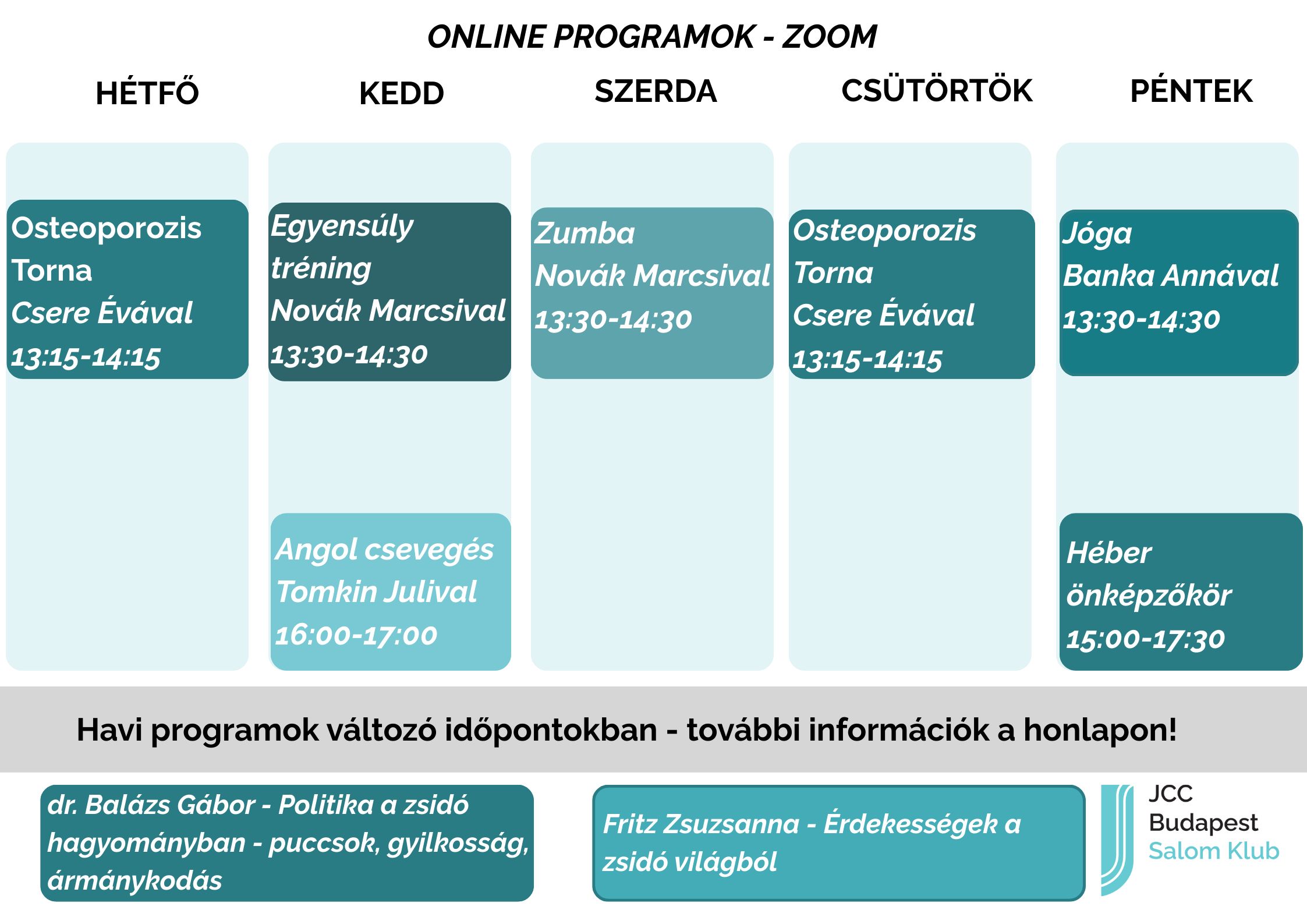 Salom Klub Online órarend